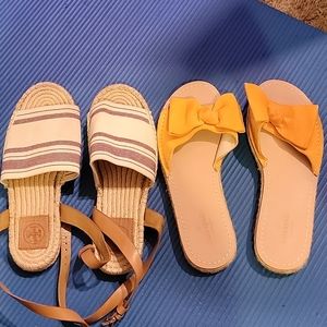 Yellow bow kate spade & red/white Tory burch designer sandals